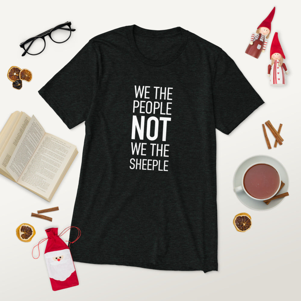 Unisex Short Sleeve V-Neck T-Shirt - We The People NOT We The Sheeple - White Imprint